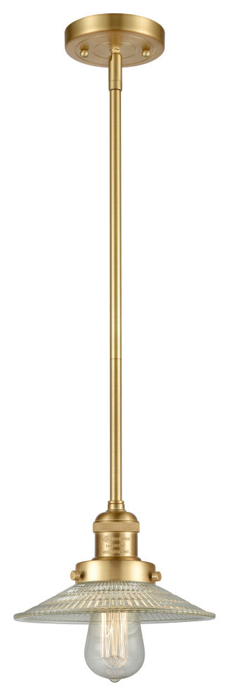Halophane 1 Light Mini Pendant, Satin Gold, Clear Halophane
