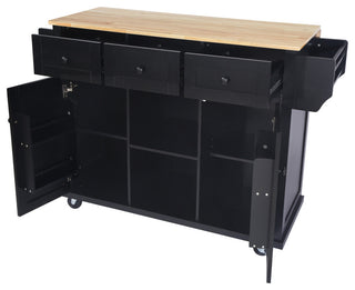 Gewnee Kitchen Cart With Rubber Wood Drop-Leaf Countertop