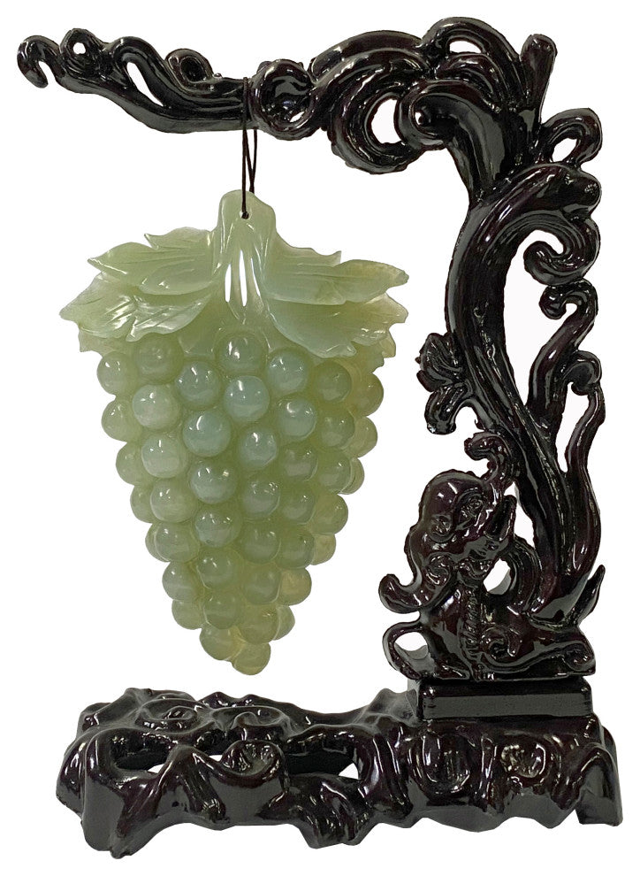 Chinese Natural Stone Grapes Shape Wood Stand Display Art Hws3250