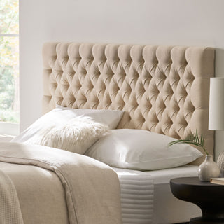 GDF Studio Annecy Diamond Tufted Fabric Queen/ Full Headboard, Beige