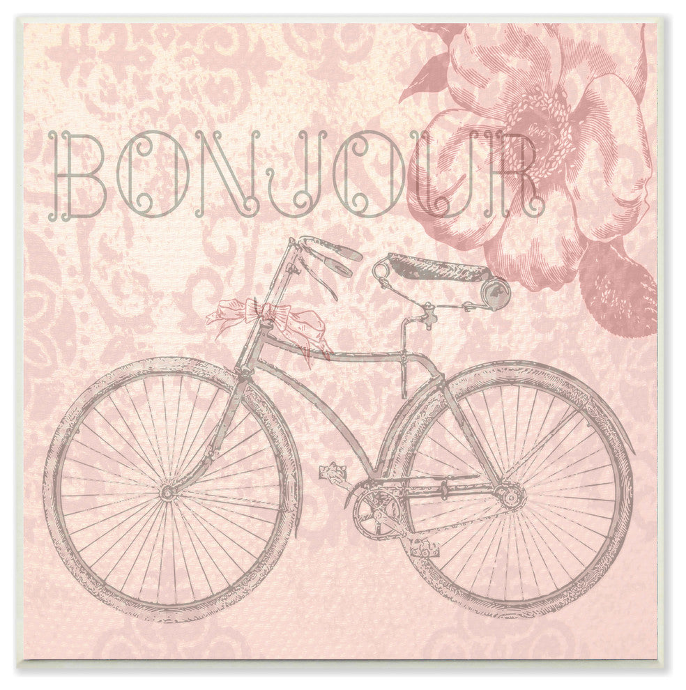 Bonjour Vintage Bicycle Paris, 12"x12", Wall Plaque Art