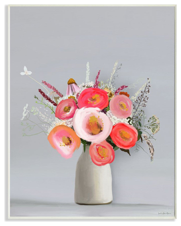 Flower Vase Pink Grey Painting, 13"x19"