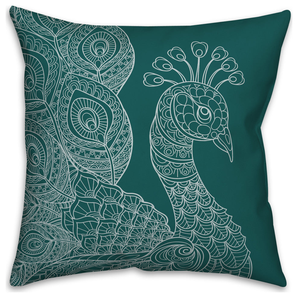 Line Pattern Peacock 2 18x18 Spun Poly Pillow