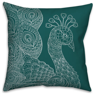 Line Pattern Peacock 2 18x18 Spun Poly Pillow