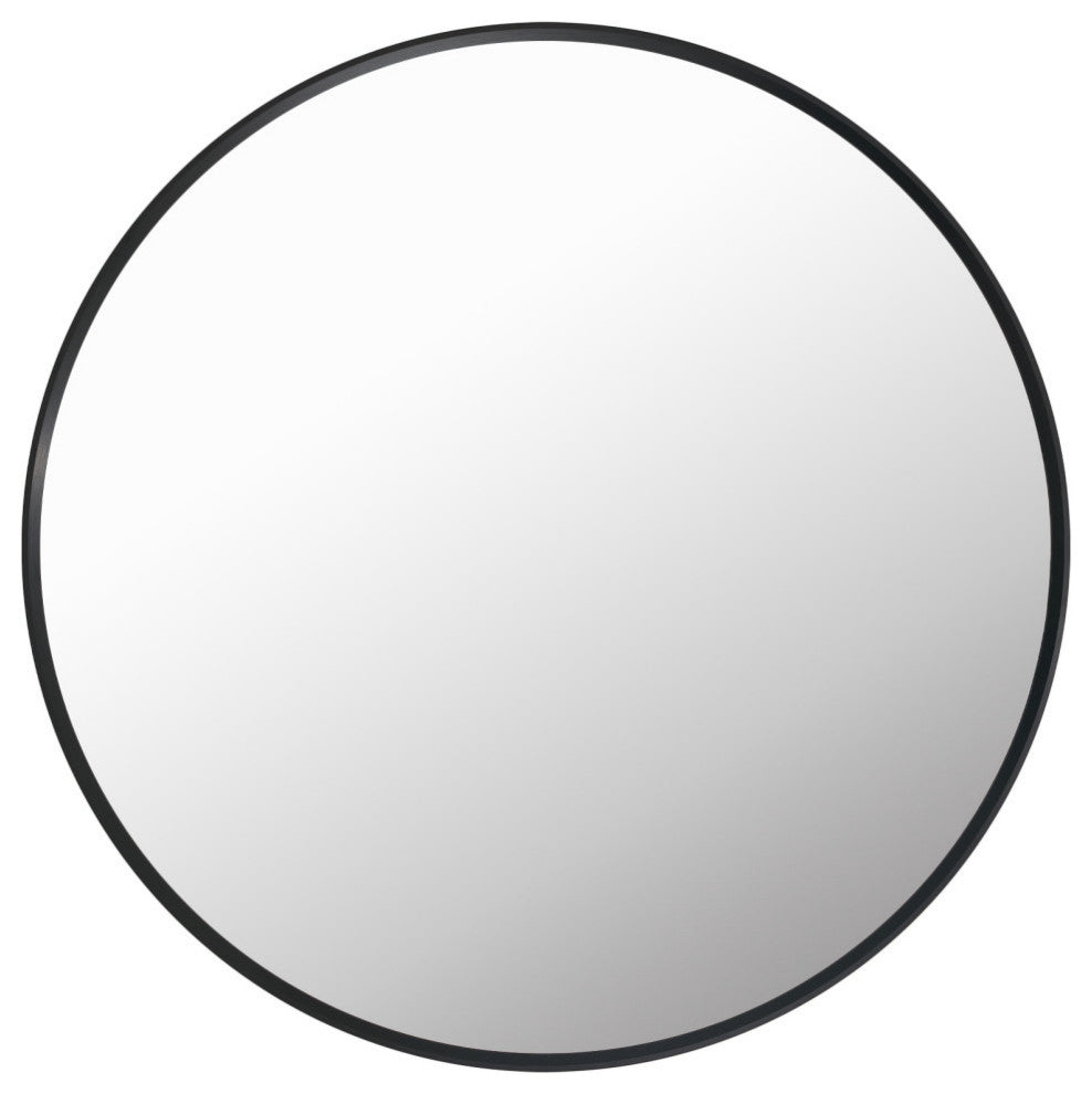 Bella Soft Corner Anodized Aluminum Wall Vanity Mirror, Matte Black, 32"x32", Round