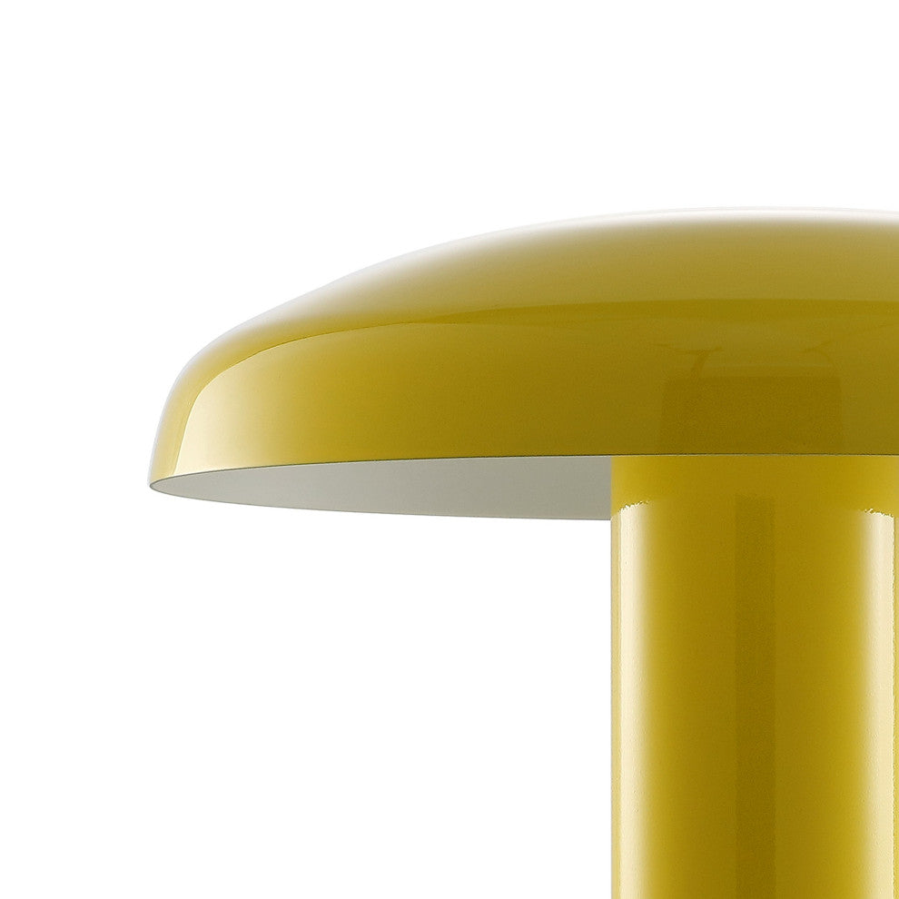 Suillius 11" Rechargeable/Cordless Iron Integrated Mushroom Table Lamp, Yellow