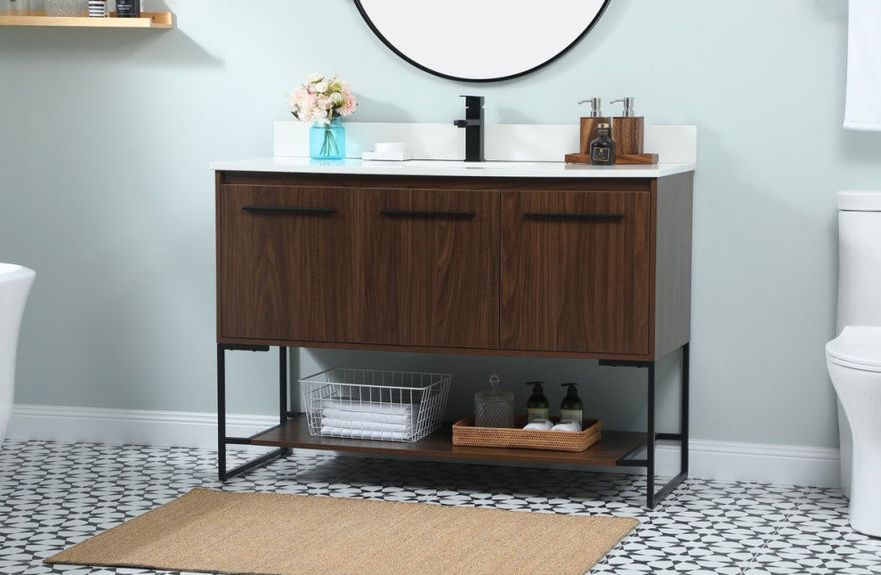 Sue 48" Single Bathroom Vanity, Walnut, With Backsplash