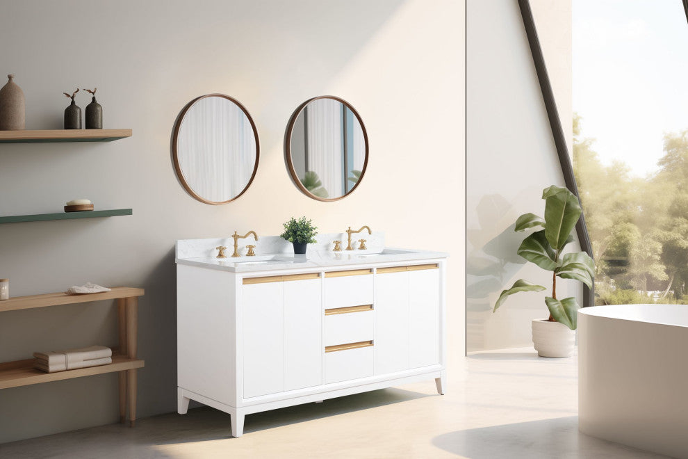 Vanity Art Bathroom Vanity With Sink, White, 60" Double