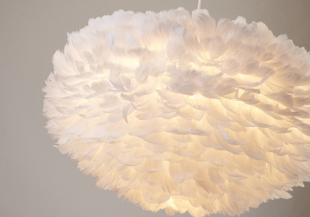 White Iron Ceiling Fixture With Grey Goose Feather