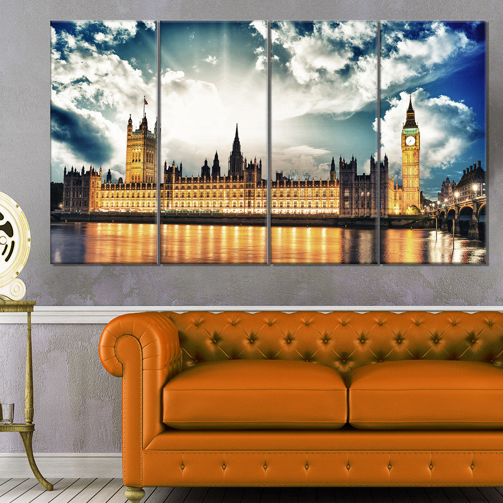 Big Ben UK and House of Parliament, Canvas Print, 48"x28", 4 Panels