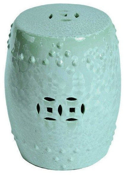 Celadon Seashell Crackle Style Porcelain Garden Stool, 18"
