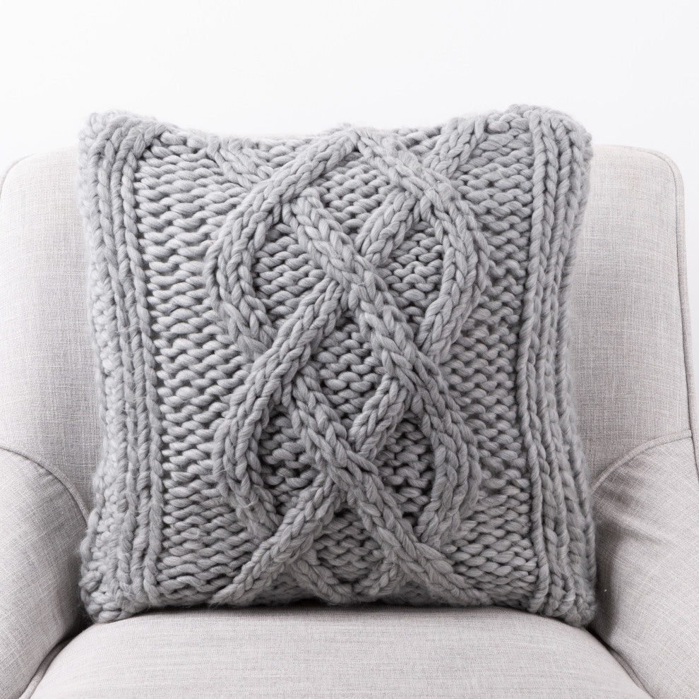 18"L*18"W Gray Handmade Acrylic Cable Knit Pillow Cover