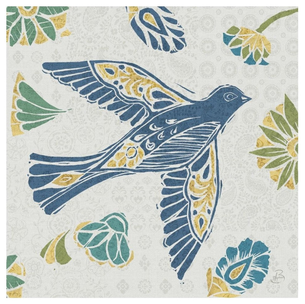 "Nordic Woodcut Bird IVF" Digital Paper Print by Daphne Brissonnet, 26"x26"