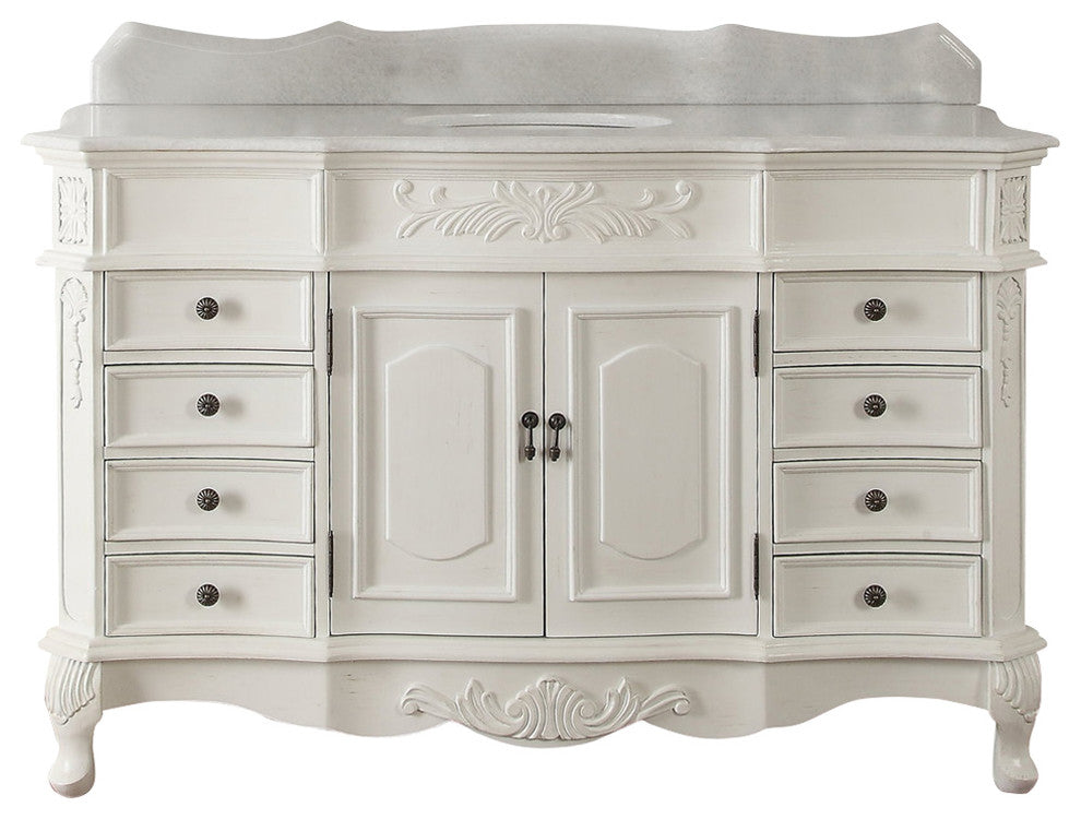 56" Antique-Style White Morton Bathroom Sink Vanity
