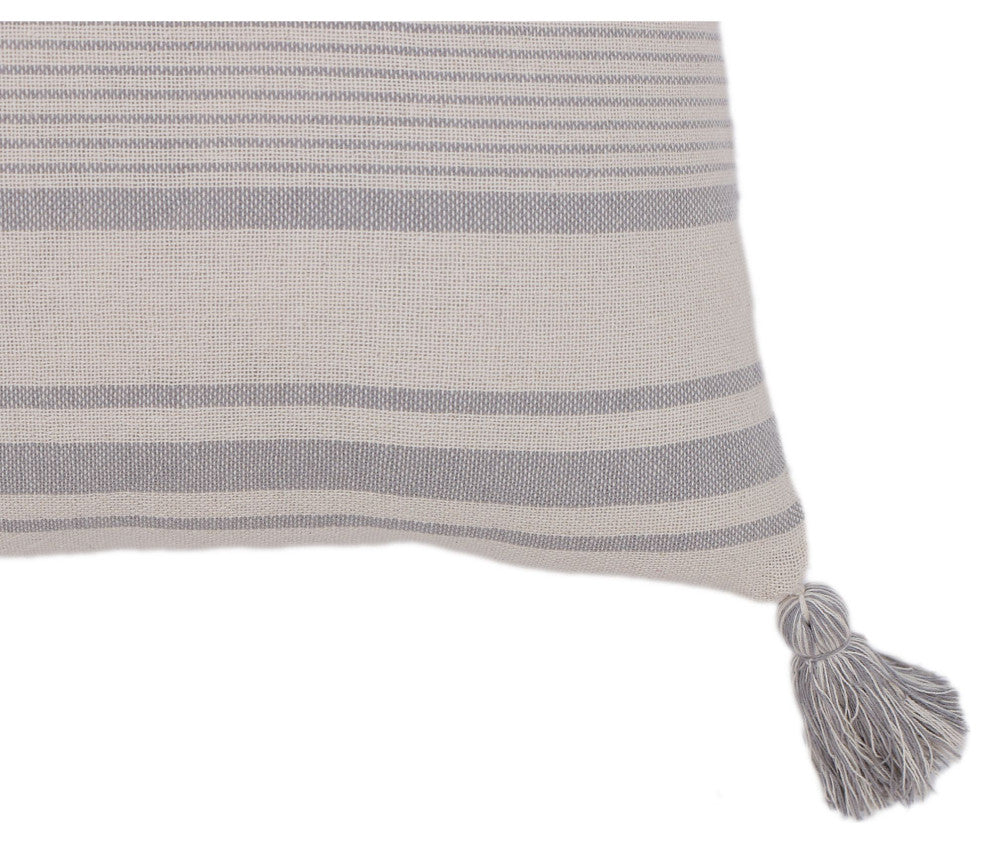 Grey White Machine Woven with Tassels Nolan Throw Pillow, 16" x 26"