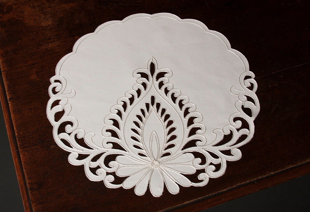 Wilshire Embroidered Cutwork Placemats, White, 16" Round, Set of 4