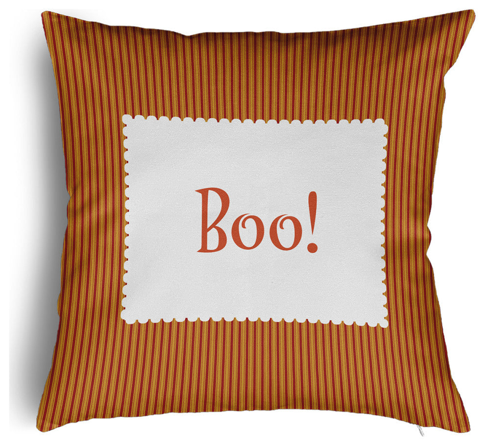 Halloween Boo Ticking Accent Pillow With Removable Insert, Dark Red, 16"x16"