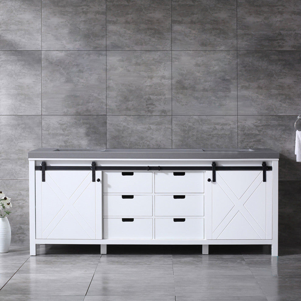 Marsyas 84" Double Vanity, White Square Sinks, No Mirror, White