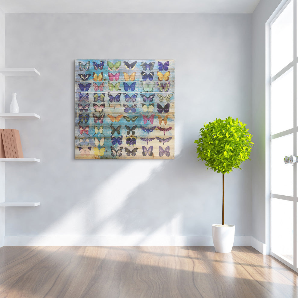 "Butterflies" Wall Art Giclee Printed On Solid Fir Wood Planks