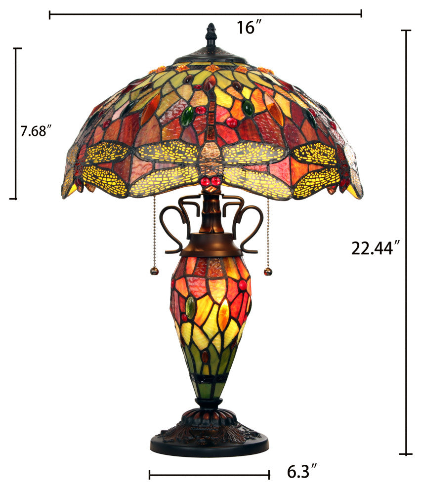 Empress Tiffany-Style Dark Bronze 3 Light Double Lit Table Lamp 16" Shade