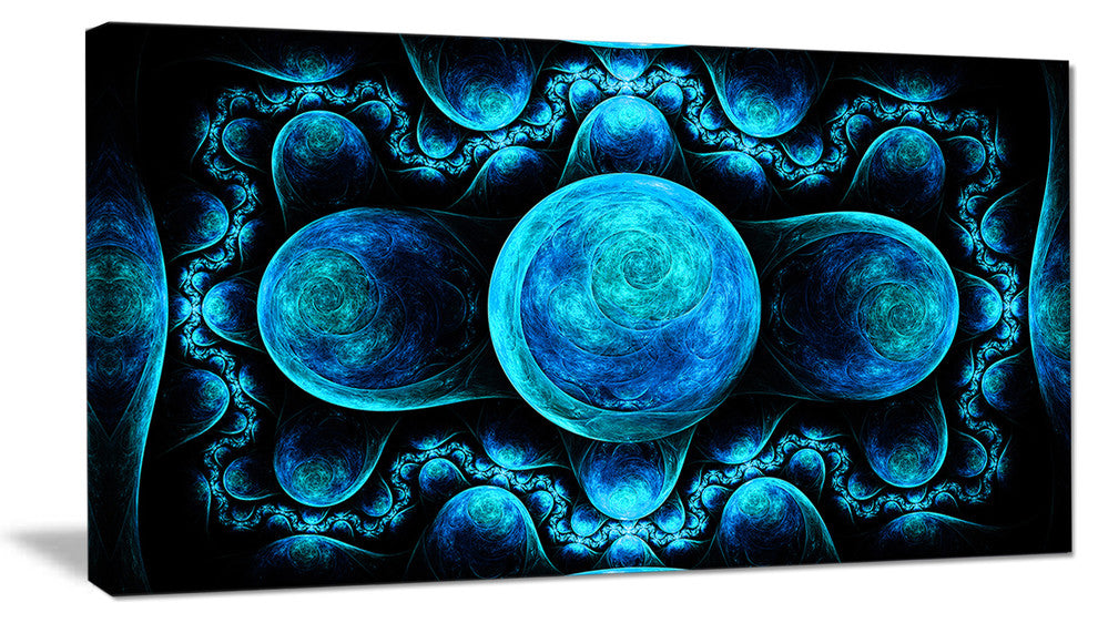 Blue Exotic Pattern on Black, Abstract Art on Canvas, 32x16