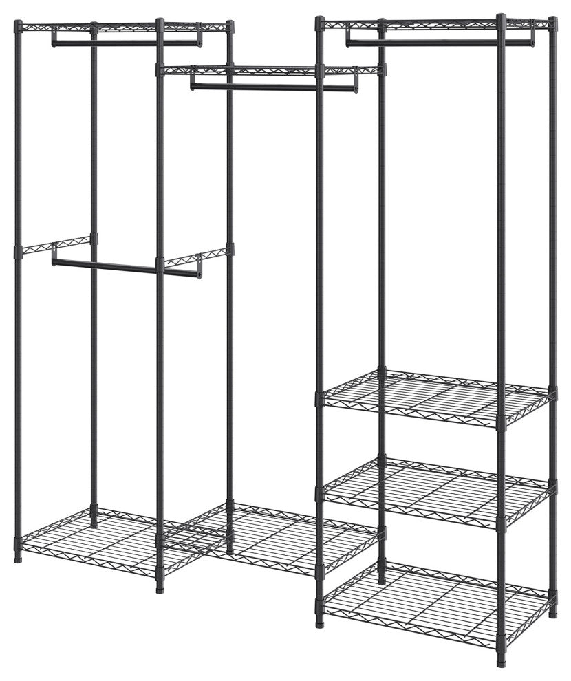 VEVOR Clothes Rack Rolling Clothing Garment Rack 4 Hang Rods & 8 Storage Tiers
