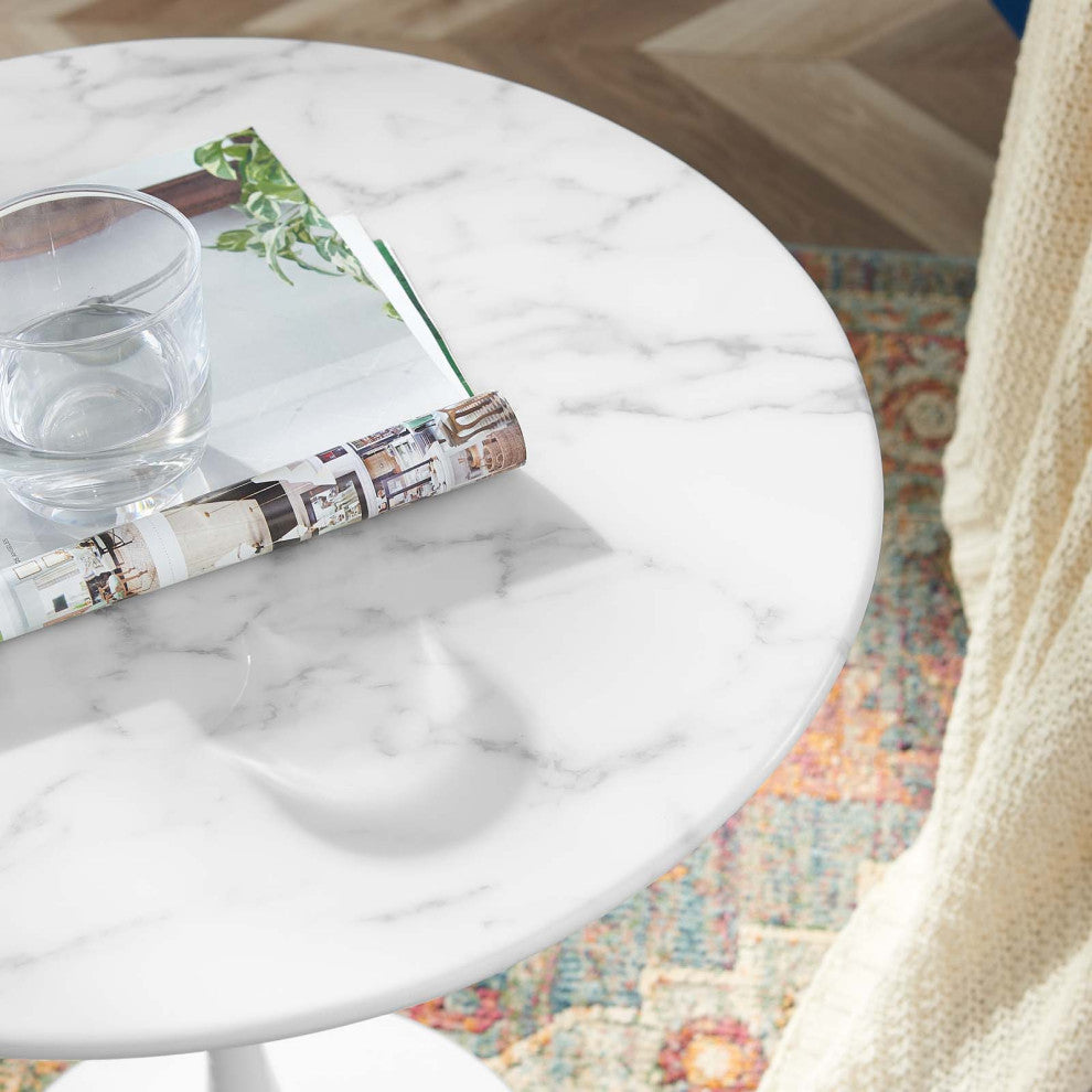 Lippa 20" Round Artificial Marble Side Table, White White