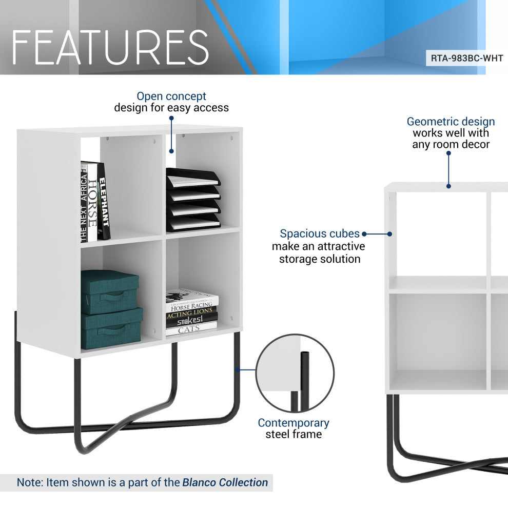 Techni Mobili Modern Geometric Bookcase, White