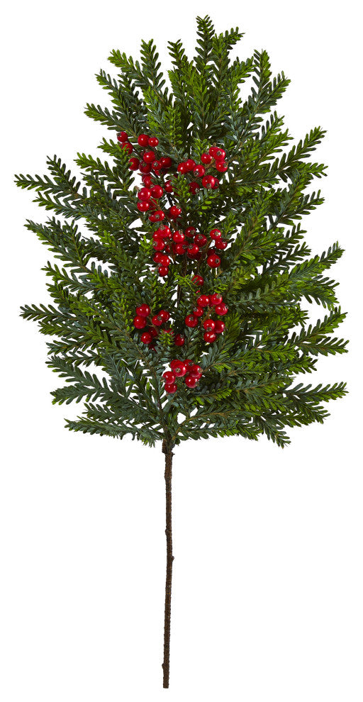 34" Pine and Berries Artificial Hanging Plant, Set of 3