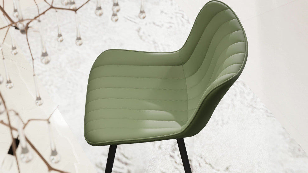 Younike Dining Chair Set of 2, Liner Pattern Faux Leather, Green