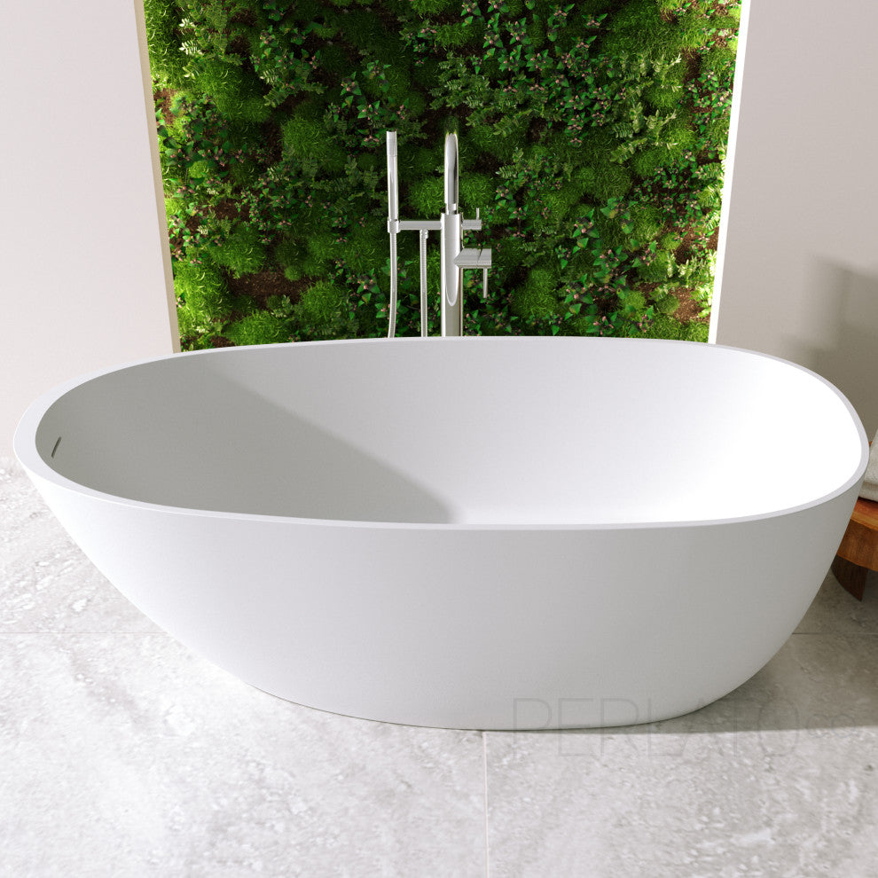 Perlato Mandia 67" Eco-Lapistone Freestanding Soaker Tub, White