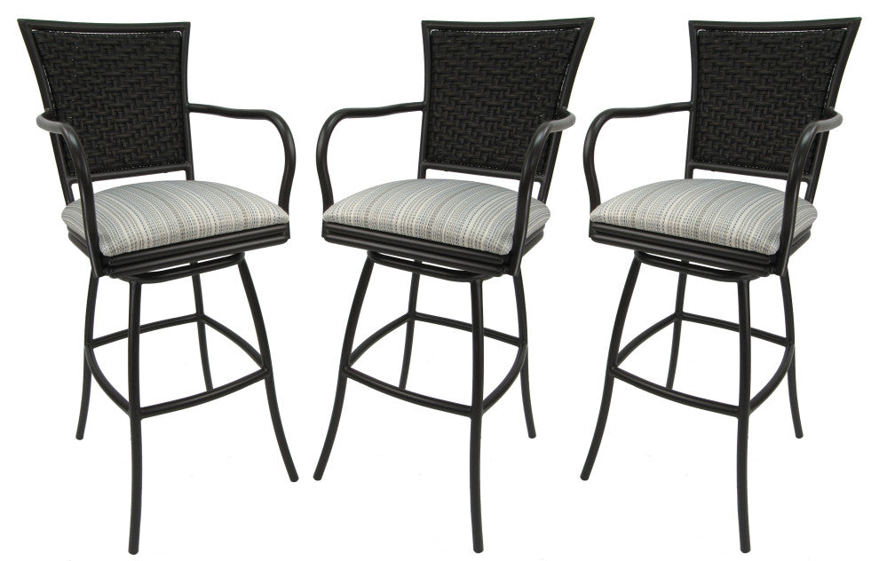 Set of 3, Outdoor/Indoor Swivel Bar Stools Erin, Natural Fun on Black, 34"