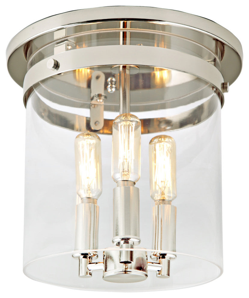 Roxbury three light cylinder glass flushmount