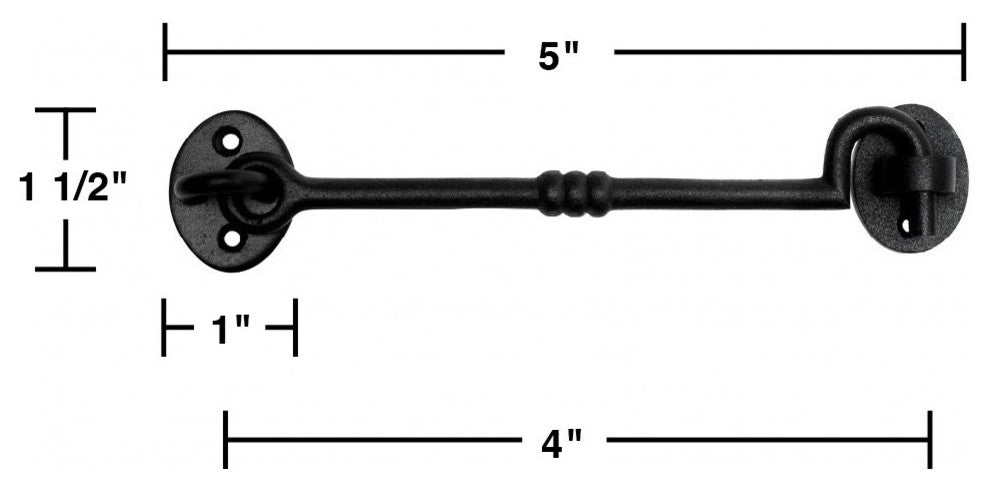 Black Wrought Iron Cabin Hook Eye 5" L with Screws Pack of 4 Renovators Supply