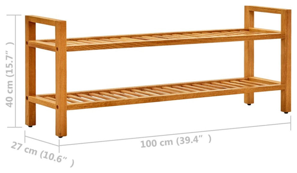 vidaXL Shoe Rack 2-Tier Shoe Storage Organizer Shoe Shelf Holder Solid Oak Wood, 39.4" X 10.6" X 15.7"/ 1 Pcs/ Piece