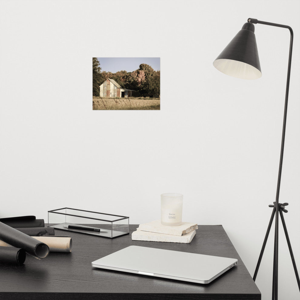 Patriotic Barn in Field Aged Landscape Photo Unframed Wall Art Print, 8" X 10"