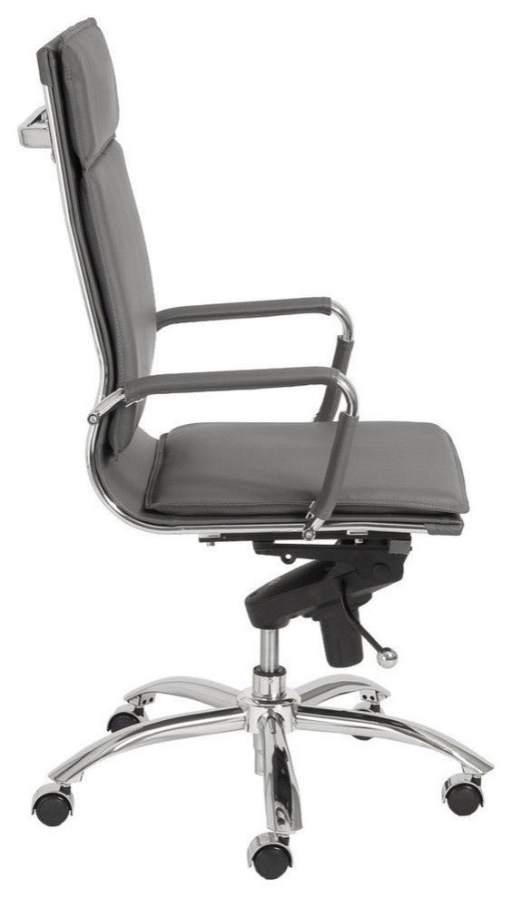 Gunar Pro High Back Office Chair, Gray Leatherette/Chrome