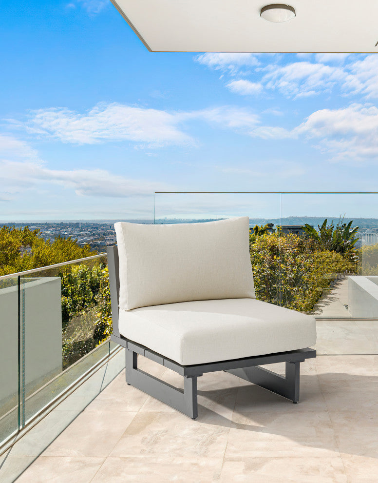 Maldives Outdoor Patio Armless Chair, Cream, Grey Frame
