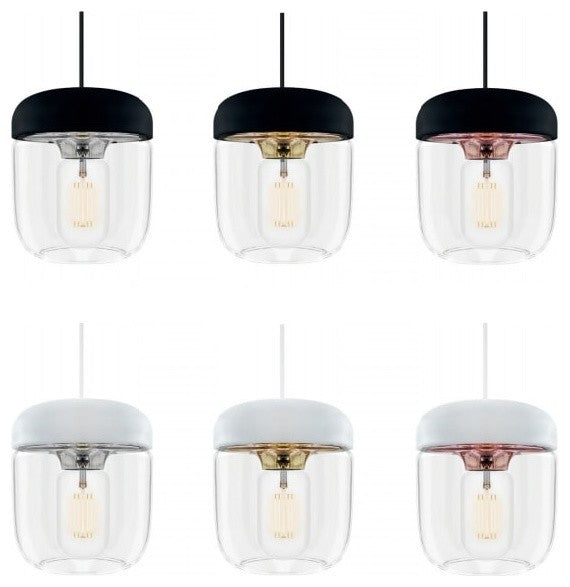 Acorn White Plug-In Pendant with LED Bulb, Polished Brass