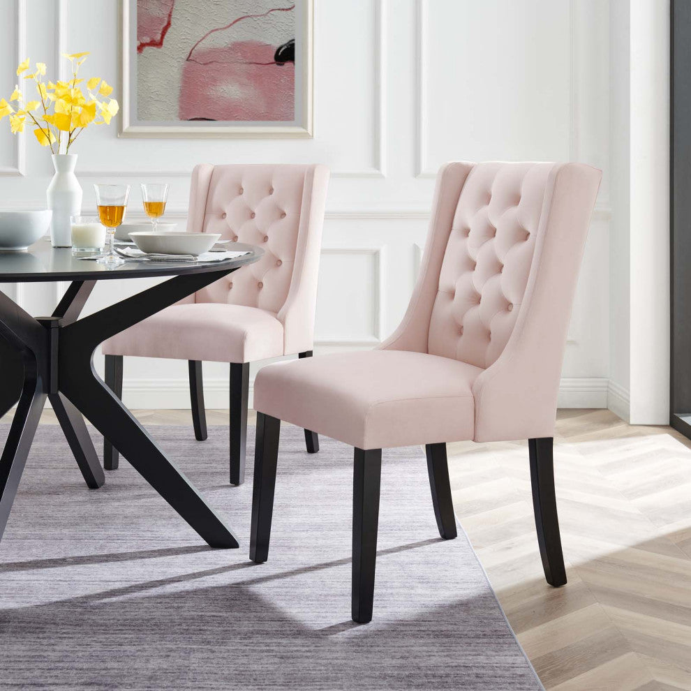 Side Dining Chair, Set of 2, Pink, Velvet, Modern, Cafe Bistro Hospitality