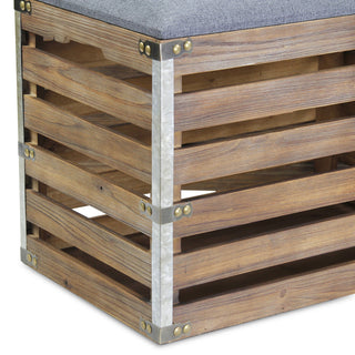 2-Piece Rectangular Wood Slat Storage Bench With Metal Accent and Lid