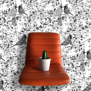 Cardinal's Embrace Wallcovering, Black & White, Roll, Traditional