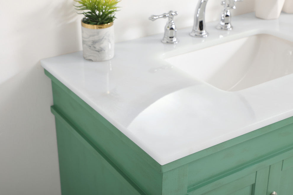 36" Single Bathroom Vanity, Vintage Mint With Ivory White Engineered Marble
