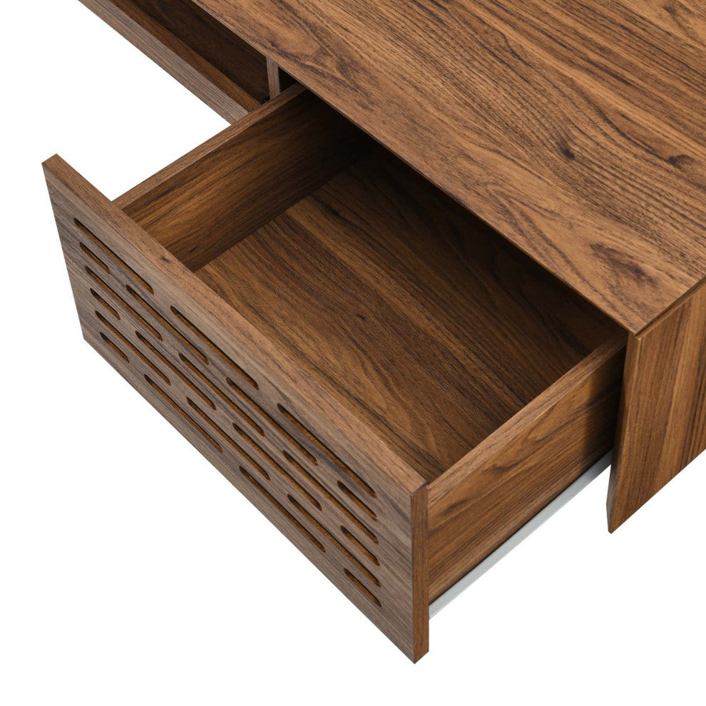 Computer Work Desk, Walnut, Wood, Modern, Mid Century Home Business Office