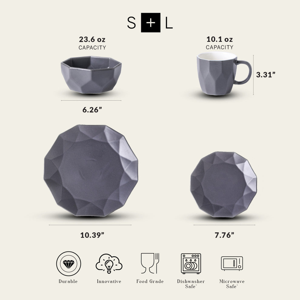 Stone Lain Jamie Porcelain 32 Piece Dinnerware Set, Grey