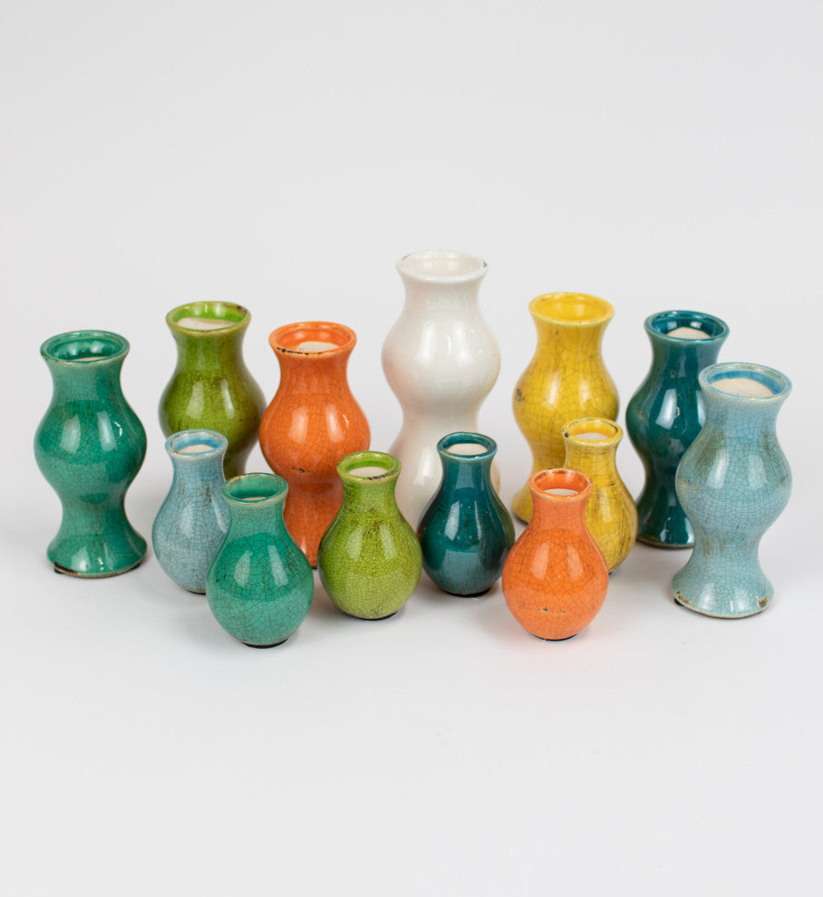 Mid Century Modern Mini Bud Vases, Multi-Color, 13-Piece Set