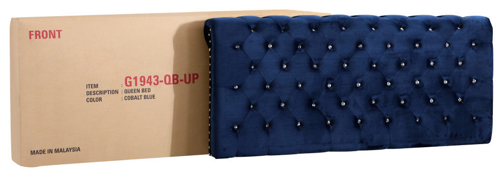 Princeton Tufted Upholstered Suede Bed, Cobalt Blue, Full