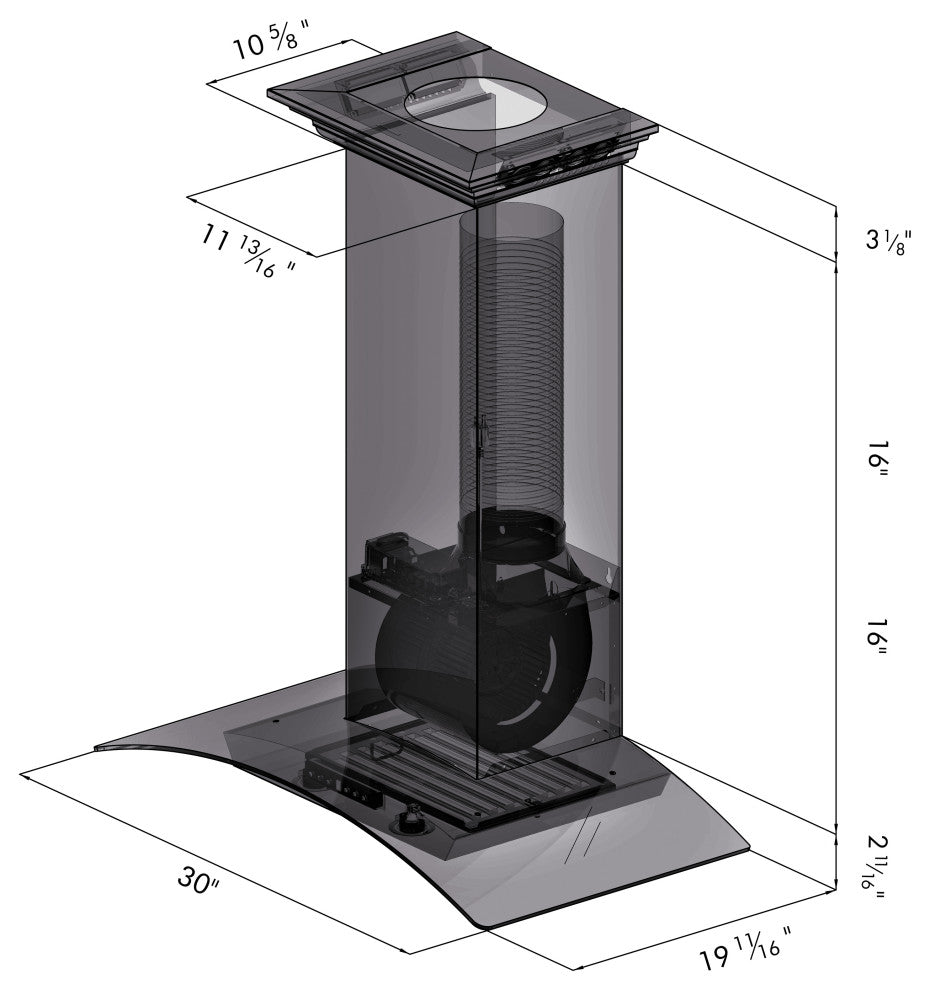ZLINE 30" Wall Mount Hood, Stainless Steel and Glass With Crown Molding KZCRN-30