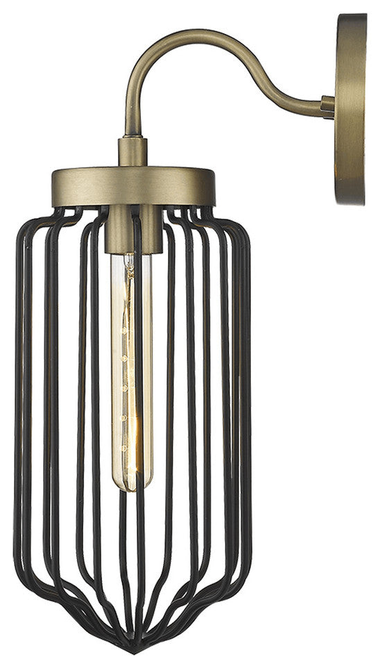 Gold and Black Metal Cage Wall Sconce