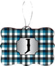 Letter J Blue Black Gray Monogram Design Rectangle Christmas Tree Ornament